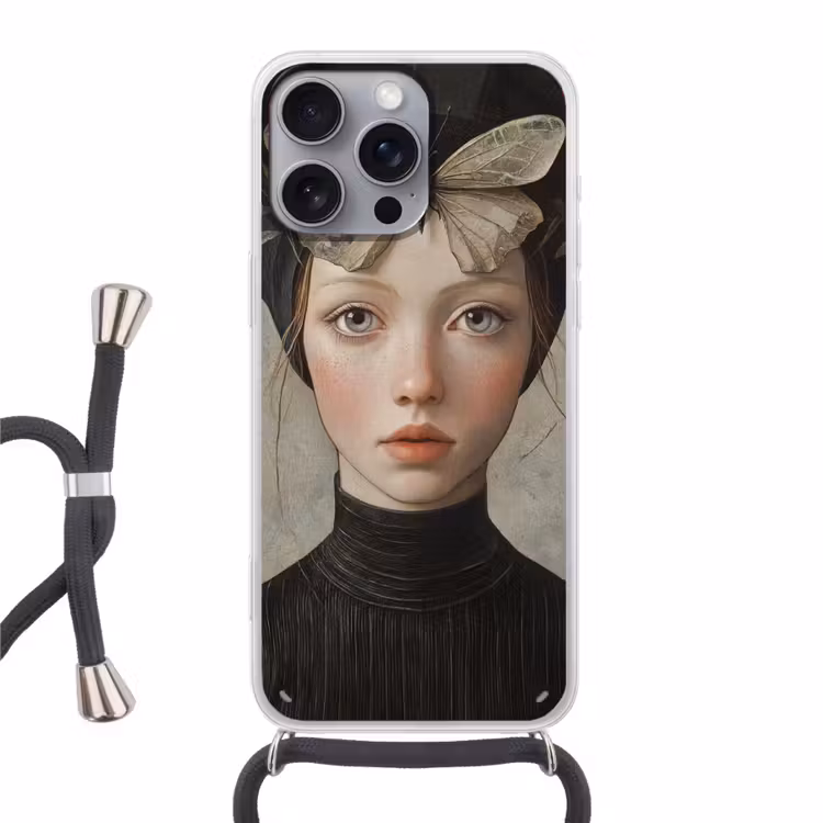 Woman - Butterfly - Art - Classic - Muted Hoesje iPhone 16 Pro Max met koord klein -3d