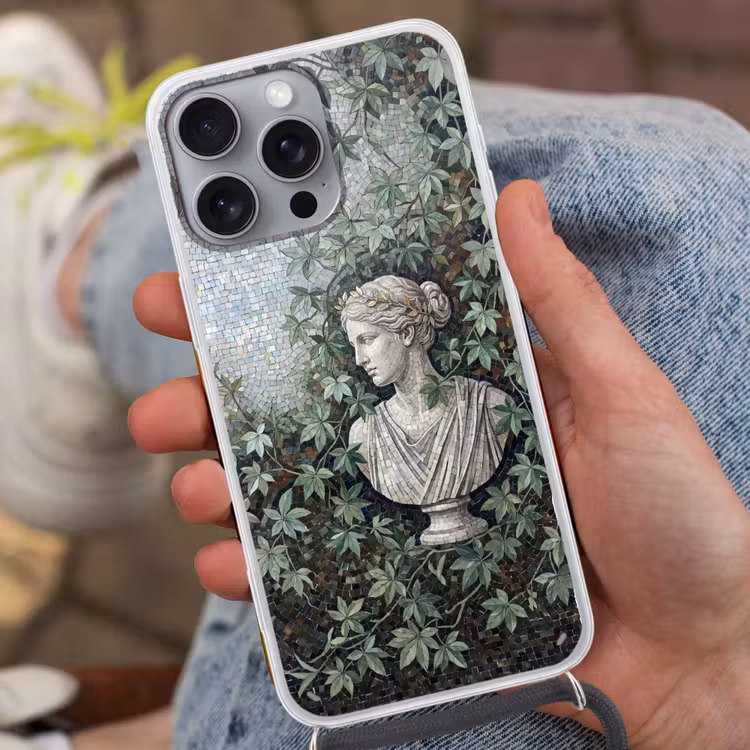 Vrouw - Klassiek - Mozaiëk - Natuur - Groen Hoesje iPhone 16 Pro Max met koord klein -sfeer3