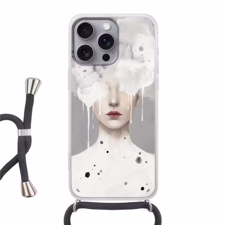 Vrouw - Wolk - Grijs Hoesje iPhone 16 Pro Max met koord klein -3d