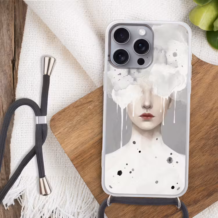 Vrouw - Wolk - Grijs Hoesje iPhone 16 Pro Max met koord klein -sfeer4