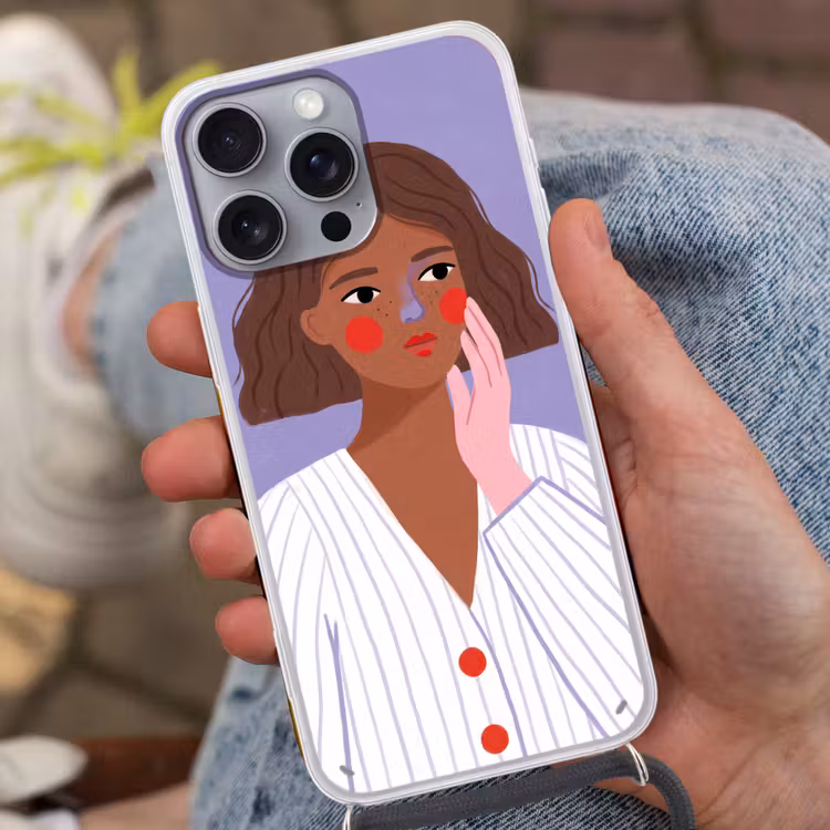 Vrouw - Gezicht - Mensen - Abstract - Kleurrijk Hoesje iPhone 16 Pro Max met koord klein -sfeer3