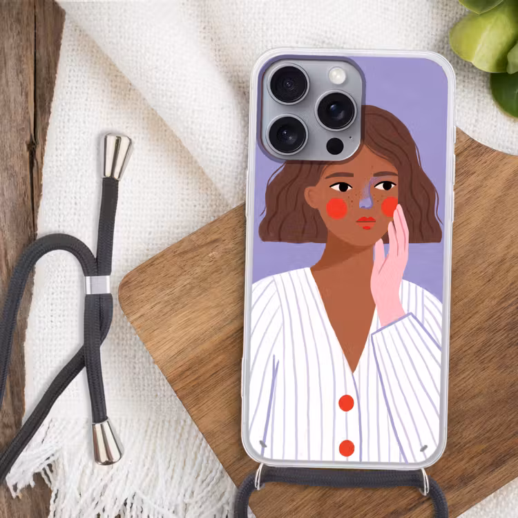 Vrouw - Gezicht - Mensen - Abstract - Kleurrijk Hoesje iPhone 16 Pro Max met koord klein -sfeer4