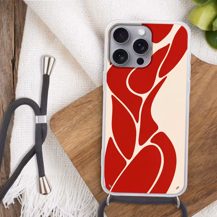 Vrouw - Figuur - Abstract - Modern - Rood Hoesje iPhone 16 Pro Max met koord klein -sfeer4