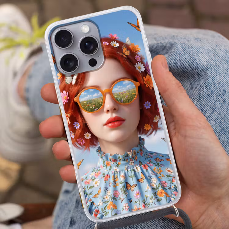 Vrouw - Bloemen - Zomer - Portret - Kleurrijk Hoesje iPhone 16 Pro Max met koord klein -sfeer3