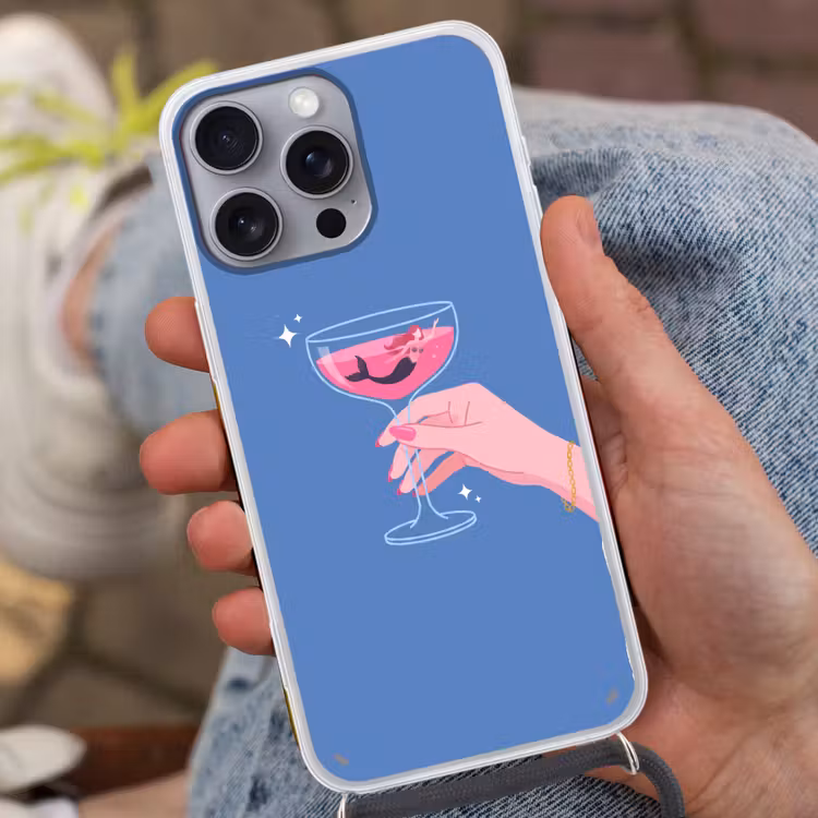 Vrouw - Glas - Abstract - Roze - Blauw Hoesje iPhone 16 Pro Max met koord klein -sfeer3