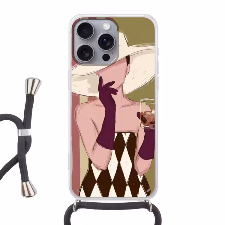 Vrouw - Hoed - Mode - Abstract - Kleurrijk Hoesje iPhone 16 Pro Max met koord klein -3d