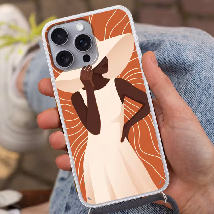 Vrouw - Hoed - Portret - Modern - Beige Hoesje iPhone 16 Pro Max met koord klein -sfeer3