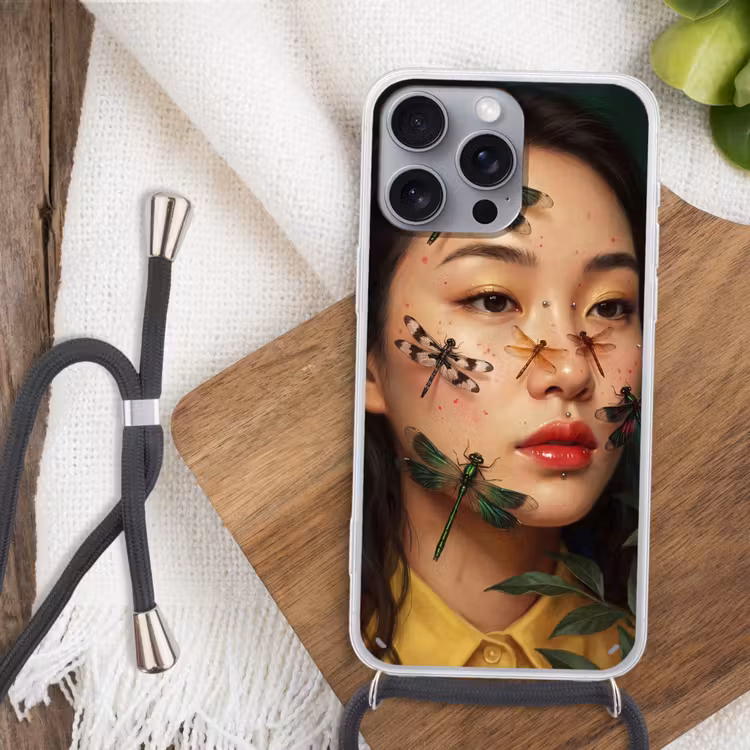 Vrouw - Insecten - Natuur - Portret - Groen Hoesje iPhone 16 Pro Max met koord klein -sfeer4