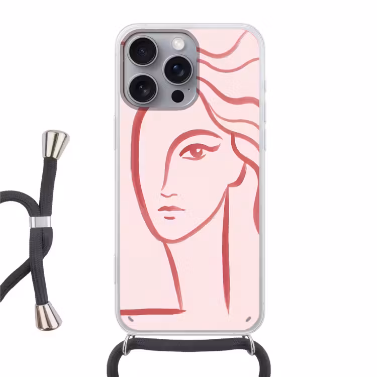 Vrouw - Portret - Abstract - Lijnkunst - Rood Hoesje iPhone 16 Pro Max met koord klein -3d