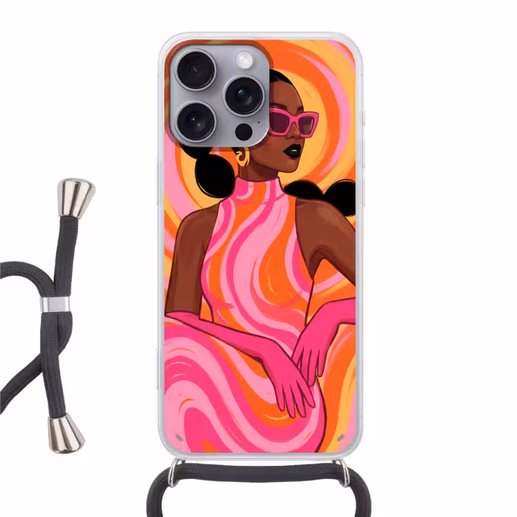 Vrouw - Portret - Kunst - Abstract - Roze Hoesje iPhone 16 Pro Max met koord klein -3d