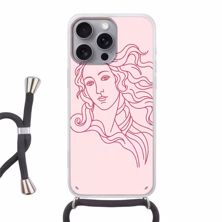 Vrouw - Portret - Klassiek - Line-art - Roze Hoesje iPhone 16 Pro Max met koord klein -3d