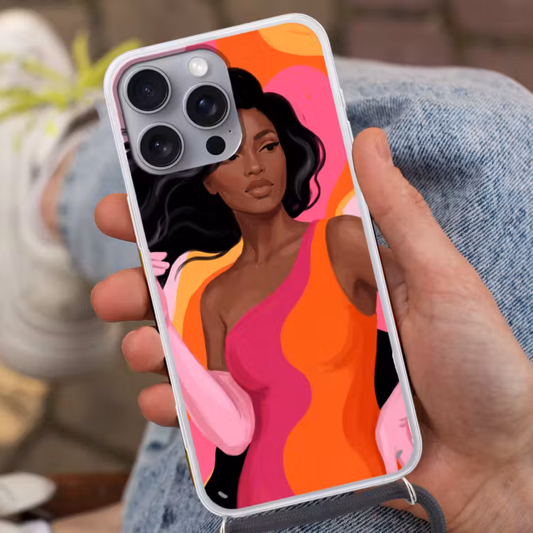 Vrouw - Portret - Kleurrijk - Modern - Kunst Hoesje iPhone 16 Pro Max met koord klein -sfeer3