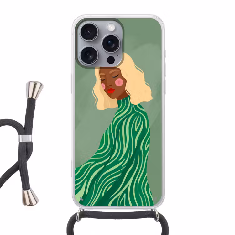 Vrouw - Portret - Illustratie - Modern - Groen Hoesje iPhone 16 Pro Max met koord klein -3d