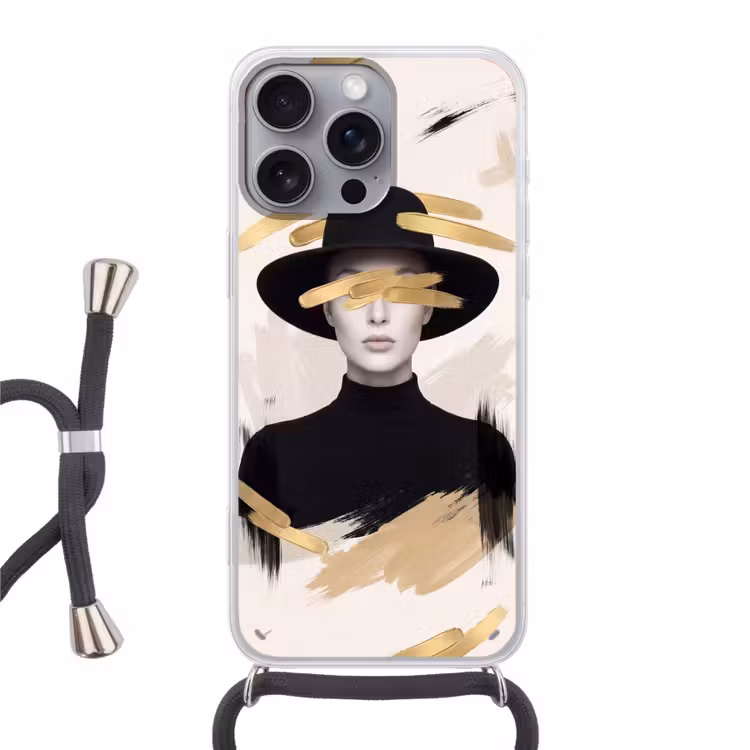 Vrouw - Portret - Modern - Goud - Kunst Hoesje iPhone 16 Pro Max met koord klein -3d