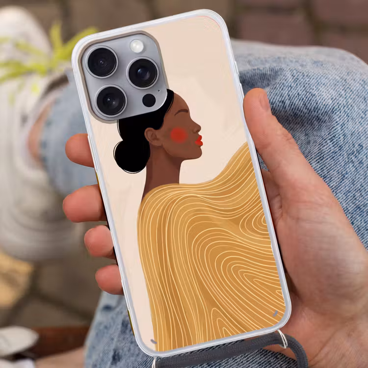 Vrouw - Profiel - Modern - Abstract - Kunst Hoesje iPhone 16 Pro Max met koord klein -sfeer3