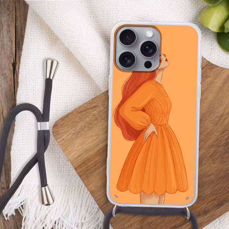 Vrouw - Profiel - Mensen - Modern - Oranje Hoesje iPhone 16 Pro Max met koord klein -sfeer4