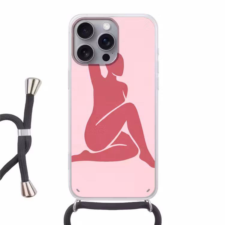 Vrouw - Silhouet - Abstract - Modern - Roze Hoesje iPhone 16 Pro Max met koord klein -3d