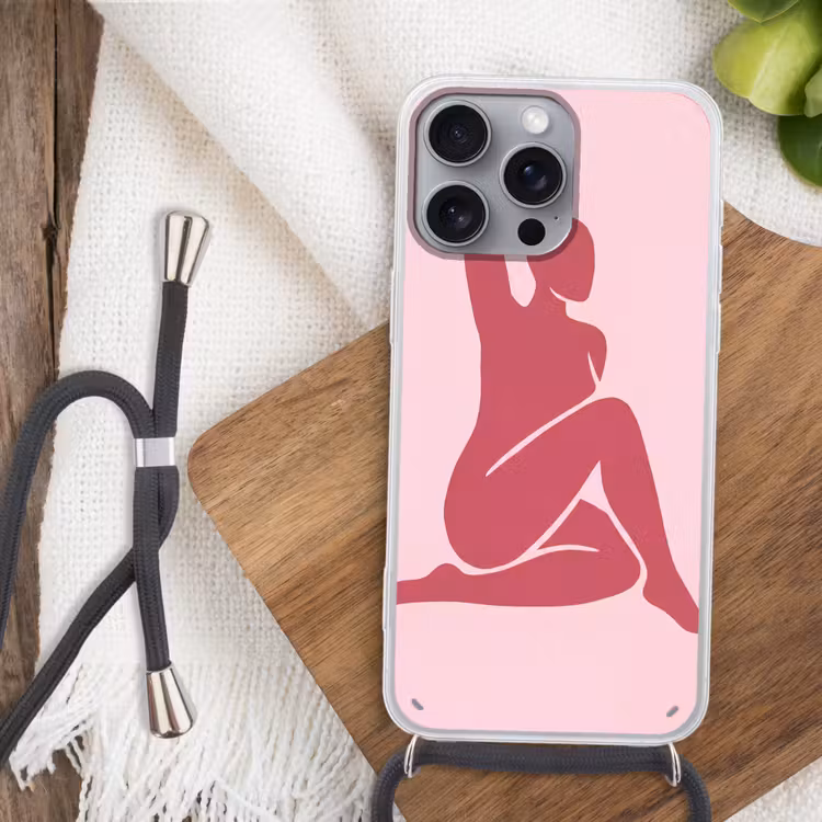 Vrouw - Silhouet - Abstract - Modern - Roze Hoesje iPhone 16 Pro Max met koord klein -sfeer4