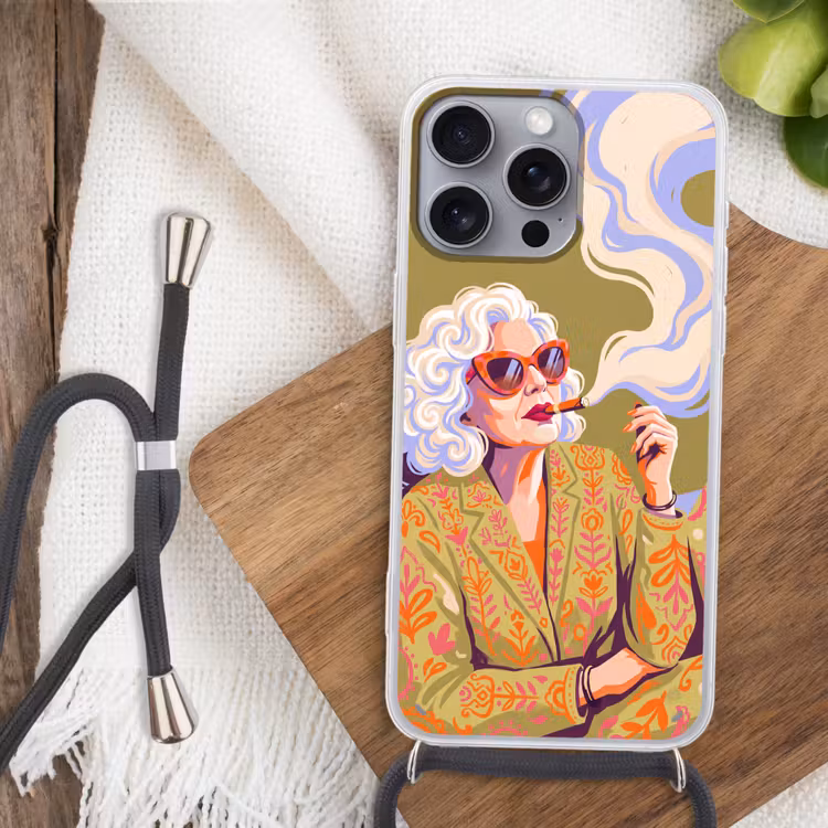 Vrouw - Zonnebril - Portret - Modern - Kleurrijk Hoesje iPhone 16 Pro Max met koord klein -sfeer4