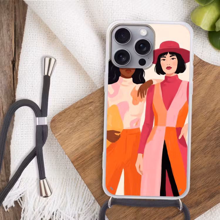 Vrouw - Twee - Mode - Abstract - Kleurrijk Hoesje iPhone 16 Pro Max met koord klein -sfeer4