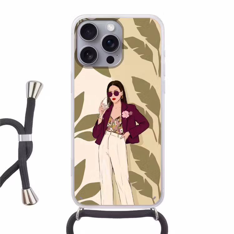 Vrouw - Wijn - Portret - Mode - Modern Hoesje iPhone 16 Pro Max met koord klein -3d
