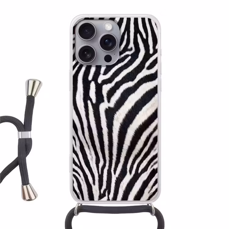 Zebra - Vacht - Klassiek - Zwart - Wit Hoesje iPhone 16 Pro Max met koord klein -3d