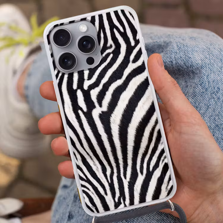 Zebra - Vacht - Klassiek - Zwart - Wit Hoesje iPhone 16 Pro Max met koord klein -sfeer3