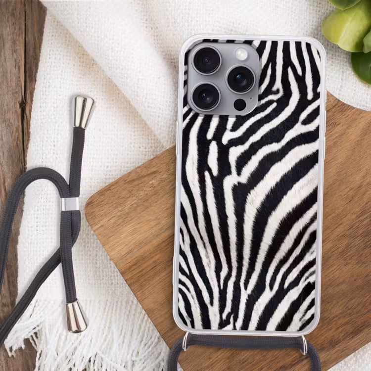 Zebra - Vacht - Klassiek - Zwart - Wit Hoesje iPhone 16 Pro Max met koord klein -sfeer4