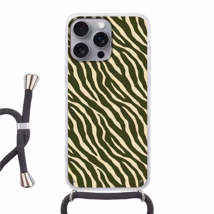Zebra - Patroon - Groen Hoesje iPhone 16 Pro Max met koord klein 804 -3d