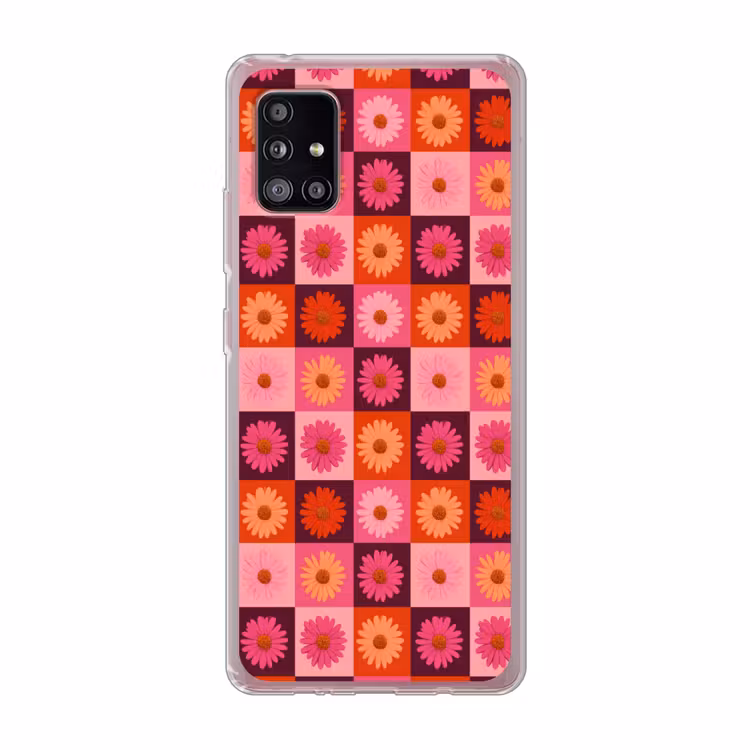 Madeliefjes - Dambord - Retro - Roze - Oranje Telefoonhoesje Samsung Galaxy A51 5G klein 373 -3d