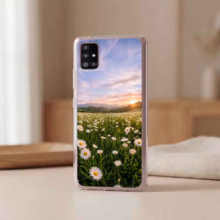 Madelief - Veld - Heuvels - Groen Telefoonhoesje Samsung Galaxy A51 5G klein -sfeer2