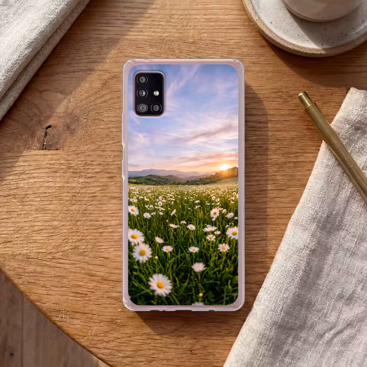 Madelief - Veld - Heuvels - Groen Telefoonhoesje Samsung Galaxy A51 5G klein -sfeer1