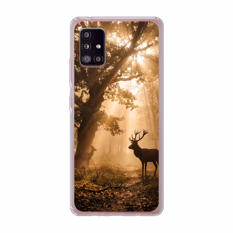 Hert - Bos - Mistig - Natuur - Goud Telefoonhoesje Samsung Galaxy A51 5G klein -3d