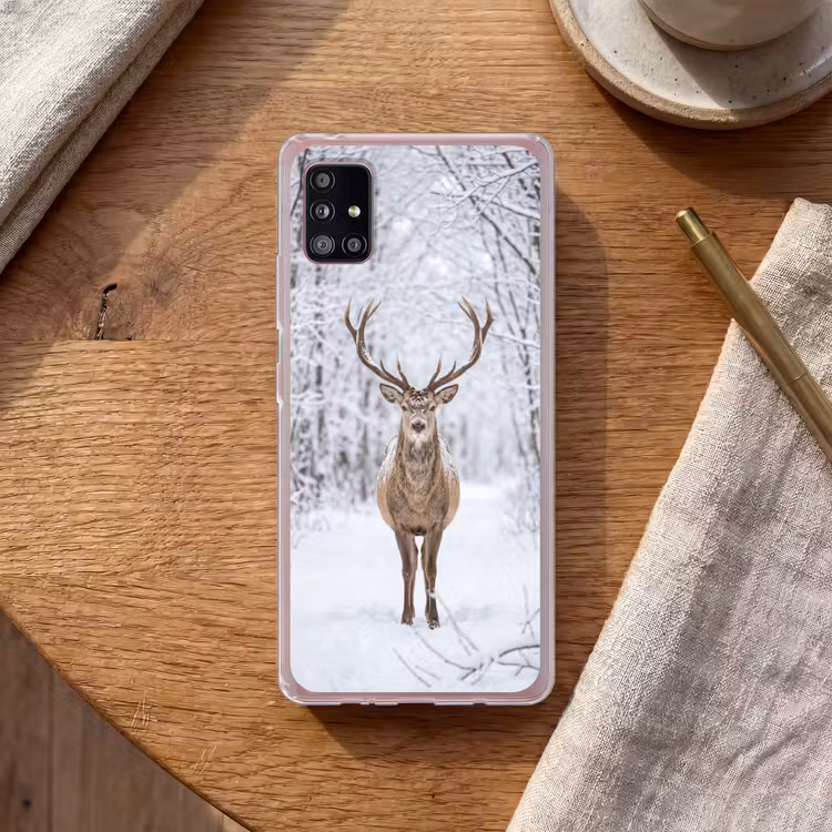 Hert - Winter - Bos - Natuur - Wit Telefoonhoesje Samsung Galaxy A51 5G klein -sfeer1
