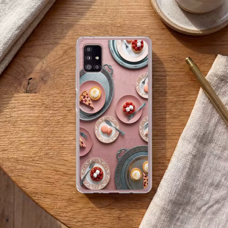 Dessert - Taart - Gebak - Zoet - Roze Telefoonhoesje Samsung Galaxy A51 5G klein -sfeer1