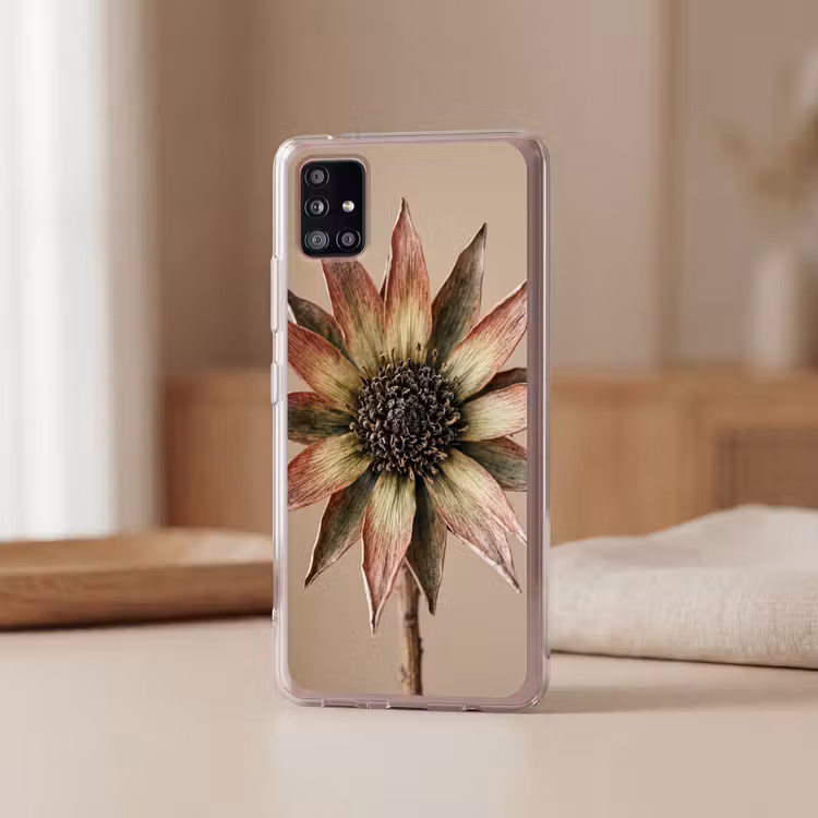 Droogbloem - Protea - Vintage - Beige - Rustiek Telefoonhoesje Samsung Galaxy A51 5G klein -sfeer2