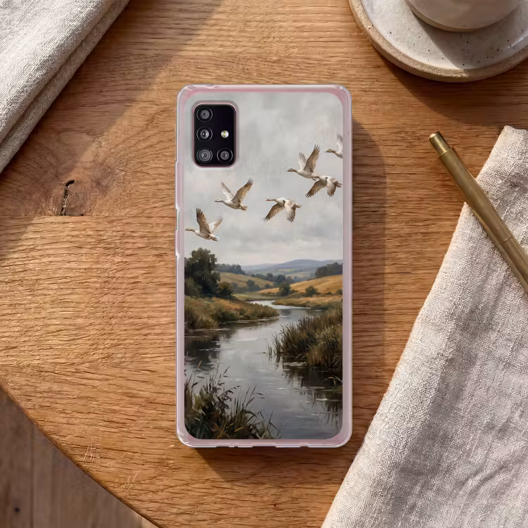Eenden - Rivier - Landschap - Vlucht - Nostalgisch Telefoonhoesje Samsung Galaxy A51 5G klein -sfeer1