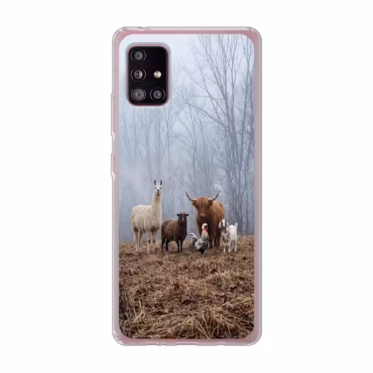 Boerderijdieren - Groep - Mist - Natuur - Rustiek Telefoonhoesje Samsung Galaxy A51 5G klein -3d
