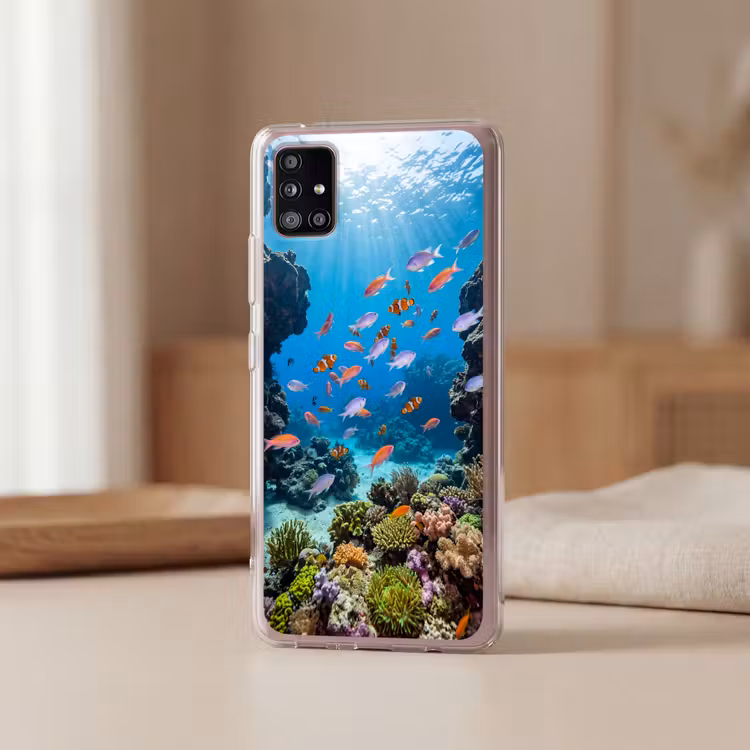 Vis - Koraalrif - Onderwater - Levendig - Blauw Telefoonhoesje Samsung Galaxy A51 5G klein -sfeer2