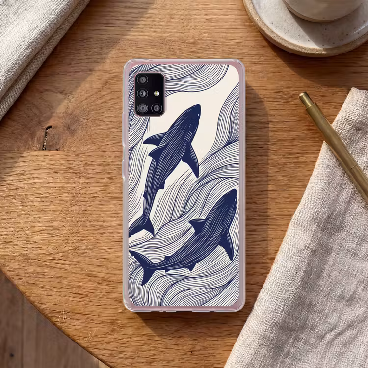 Vis - Oceaan - Lijntekening - Blauw - Dieren Telefoonhoesje Samsung Galaxy A51 5G klein -sfeer1