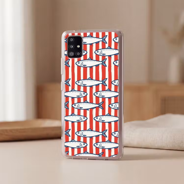 Vis - Patroon - Strepen - Illustratie - Rood Telefoonhoesje Samsung Galaxy A51 5G klein -sfeer2
