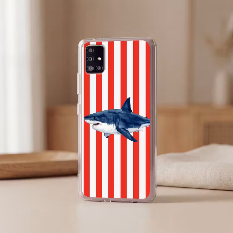 Vis - Haai - Zee - Illustratie - Blauw Telefoonhoesje Samsung Galaxy A51 5G klein -sfeer2