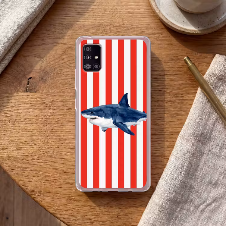 Vis - Haai - Zee - Illustratie - Blauw Telefoonhoesje Samsung Galaxy A51 5G klein -sfeer1