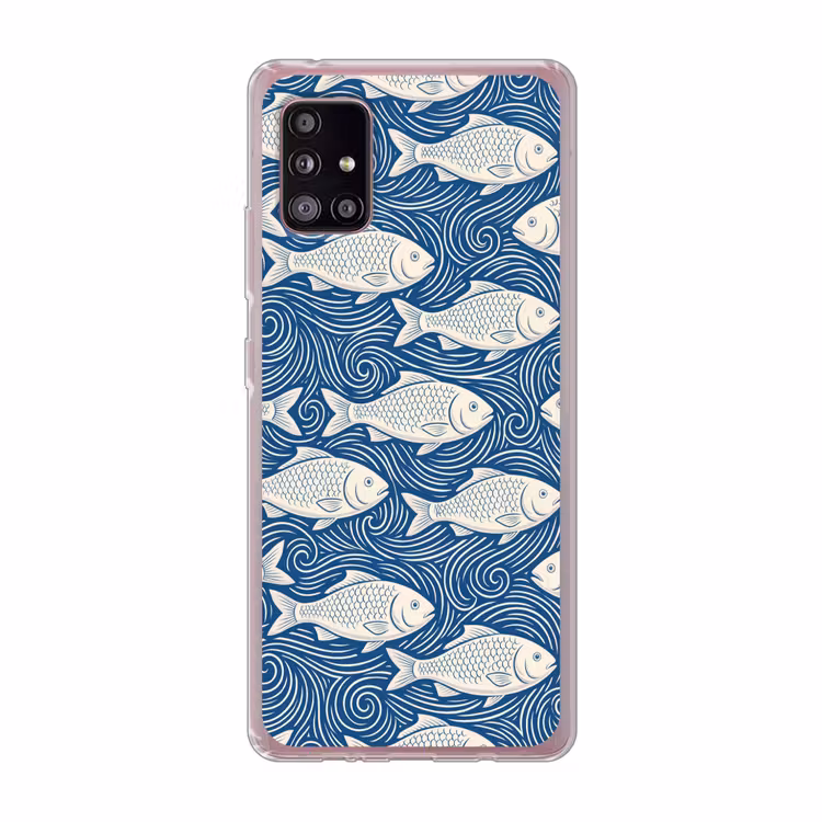 Vis - Water - Patroon - Grafisch - Blauw Telefoonhoesje Samsung Galaxy A51 5G klein -3d