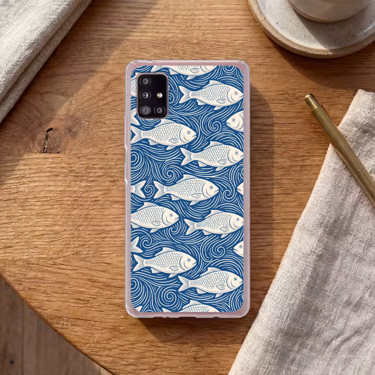Vis - Water - Patroon - Grafisch - Blauw Telefoonhoesje Samsung Galaxy A51 5G klein -sfeer1