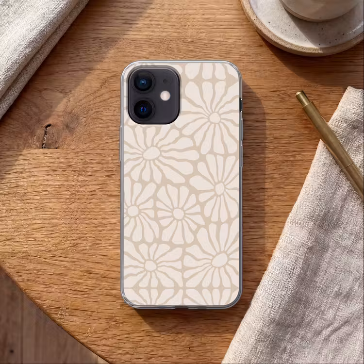 Bloemen - Print - Beige - Bruin - Minimalistisch Telefoonhoesje iPhone 12 Mini klein -sfeer1