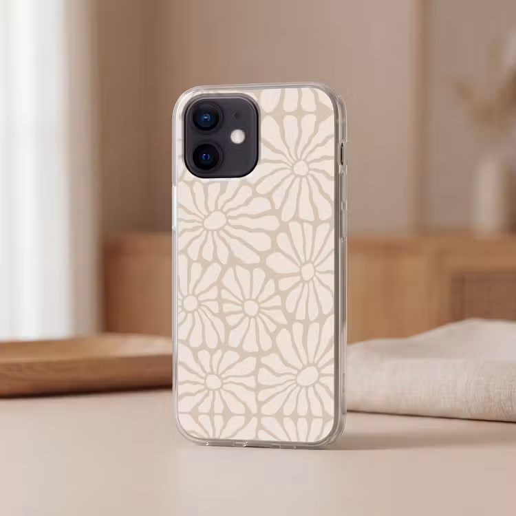 Bloemen - Print - Beige - Bruin - Minimalistisch Telefoonhoesje iPhone 12 Mini klein -sfeer2