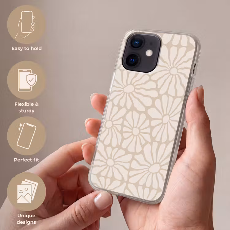 Bloemen - Print - Beige - Bruin - Minimalistisch Telefoonhoesje iPhone 12 Mini klein -sfeer3_EN