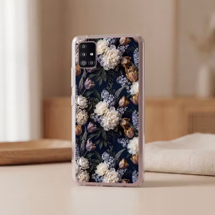 Bloemen - Donker - Elegant - Natuur - Wit Telefoonhoesje Samsung Galaxy A51 5G klein -sfeer2