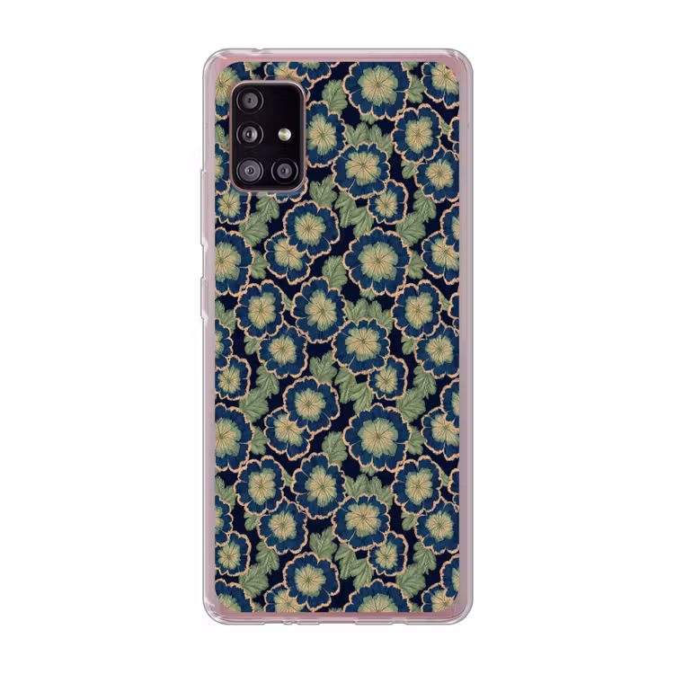 Bloemen - Borduurwerk - Patroon - Blauw - Groen Telefoonhoesje Samsung Galaxy A51 5G klein 373 -3d